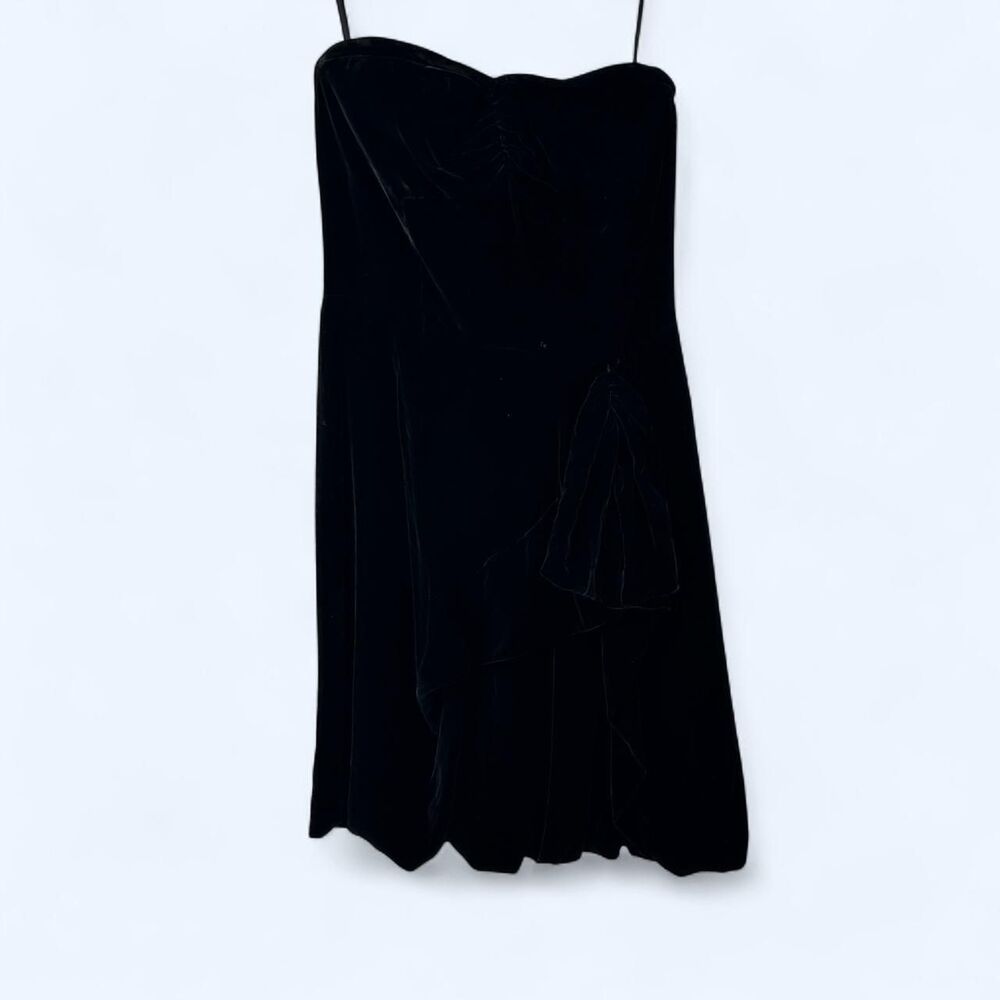 Strapless Black Velvet Built In Corset Underwire Ruffle Cocktail Mini Dress NWT